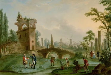 Carmontelle (1717-1806) entregando las llaves del Parc Monceau en París al Duque de Chartres (1747-93)